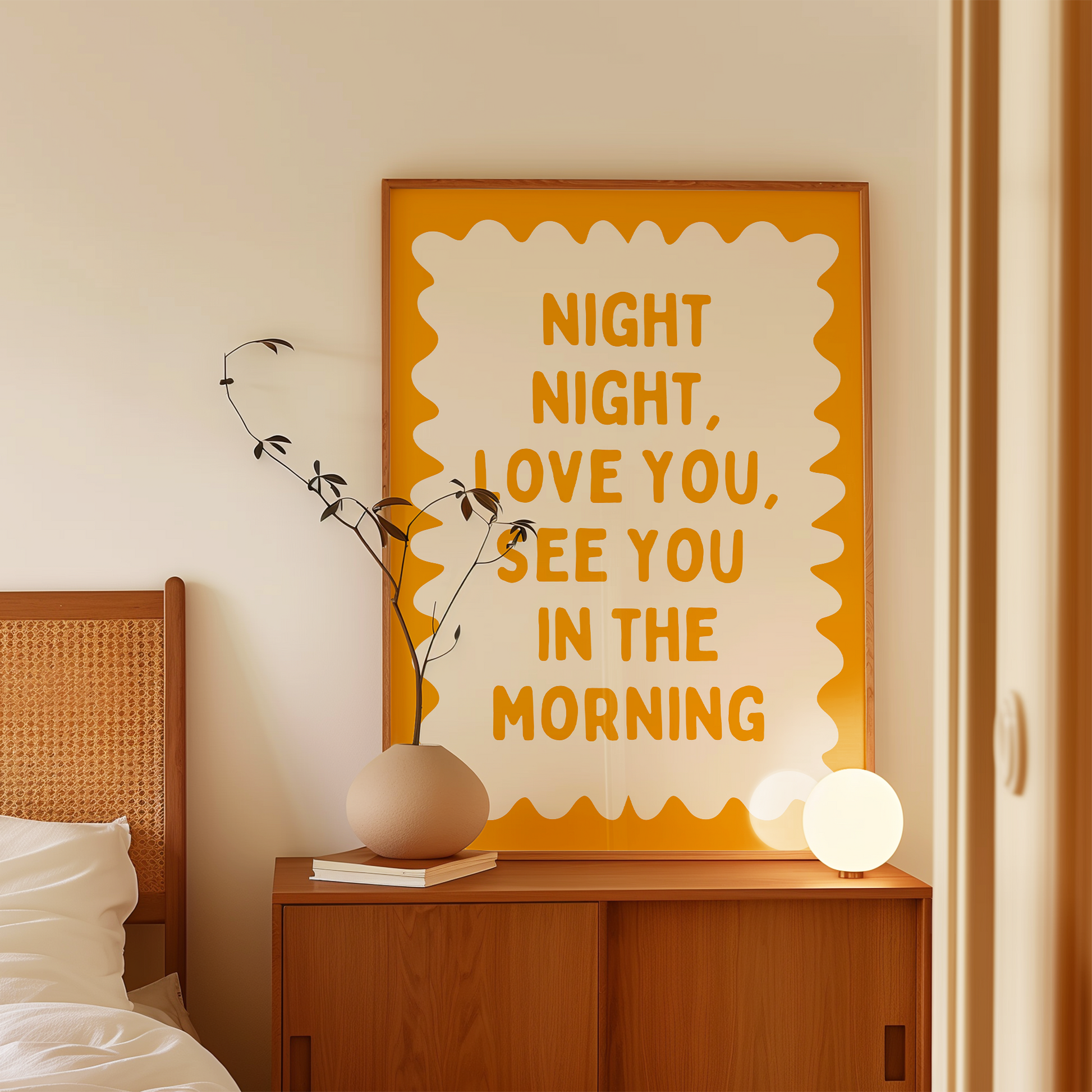 Night Night, Love You | Mustard and Cream | Wall Art Print - High-Quality Premium Wall Art Decor Sticker