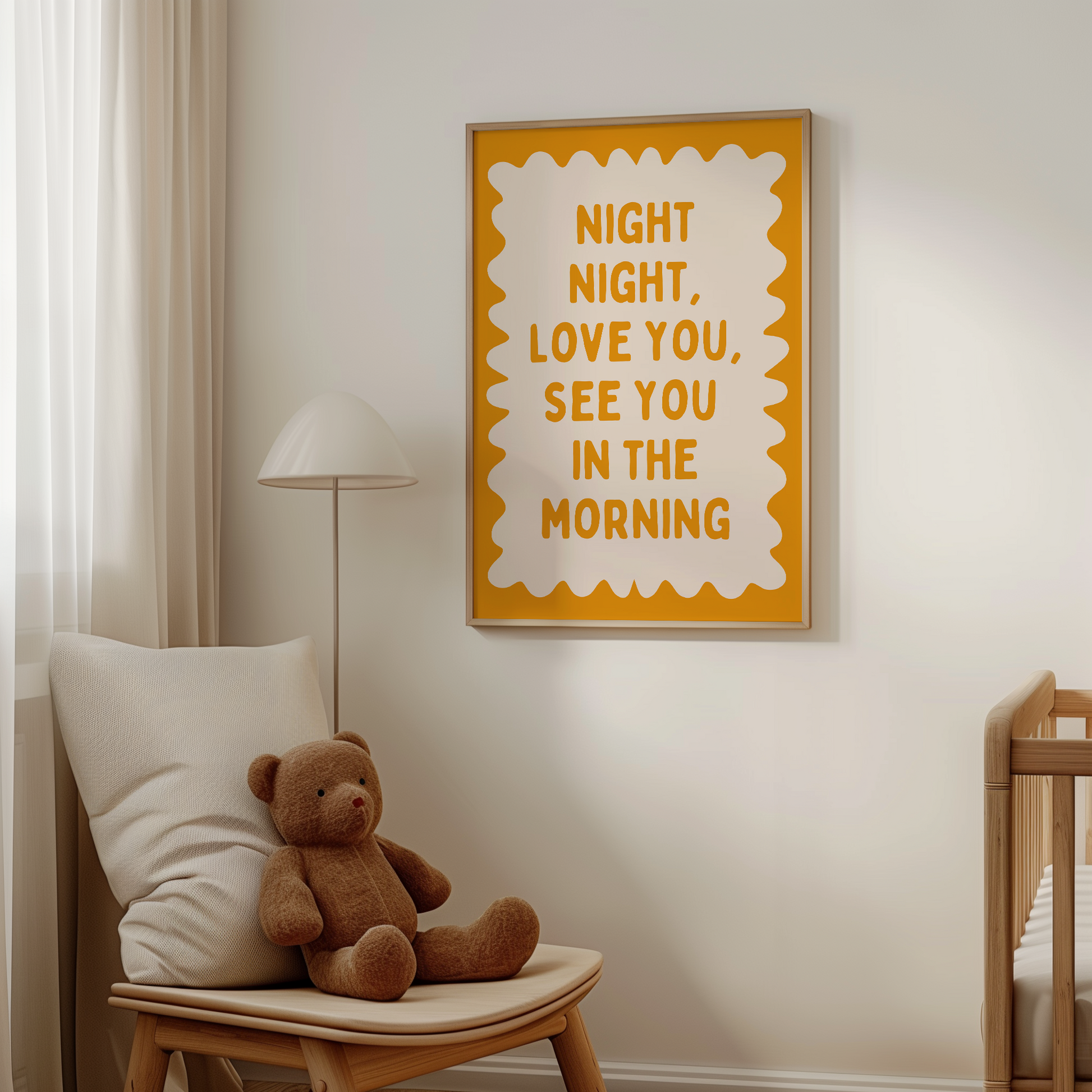 Night Night, Love You | Mustard and Cream | Wall Art Print - High-Quality Premium Wall Art Decor Sticker
