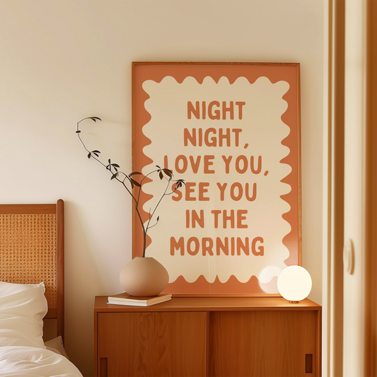 Night Night, Love You | Tan and Cream | Wall Art Print - High-Quality Premium Wall Art Decor Sticker