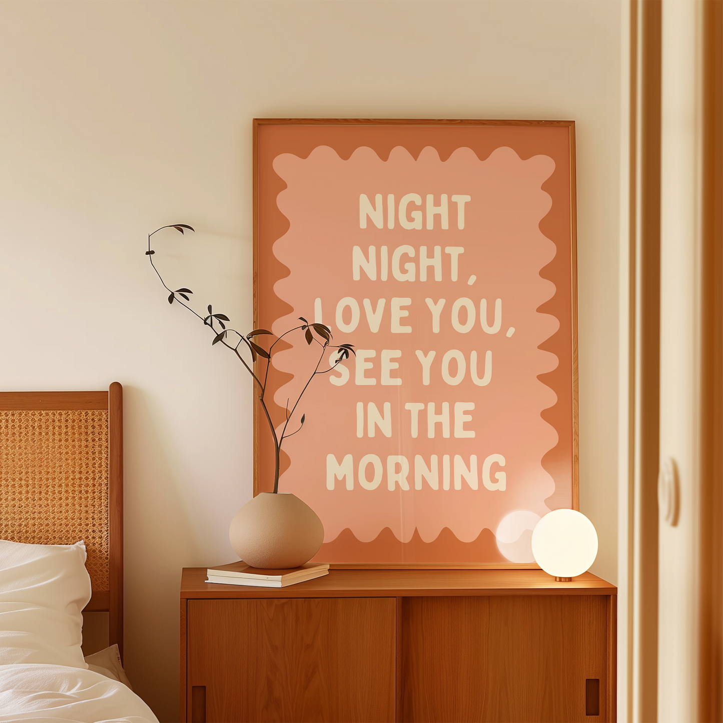 Night Night, Love You | Tan, Peach and Cream | Wall Art Print - High-Quality Premium Wall Art Decor Sticker