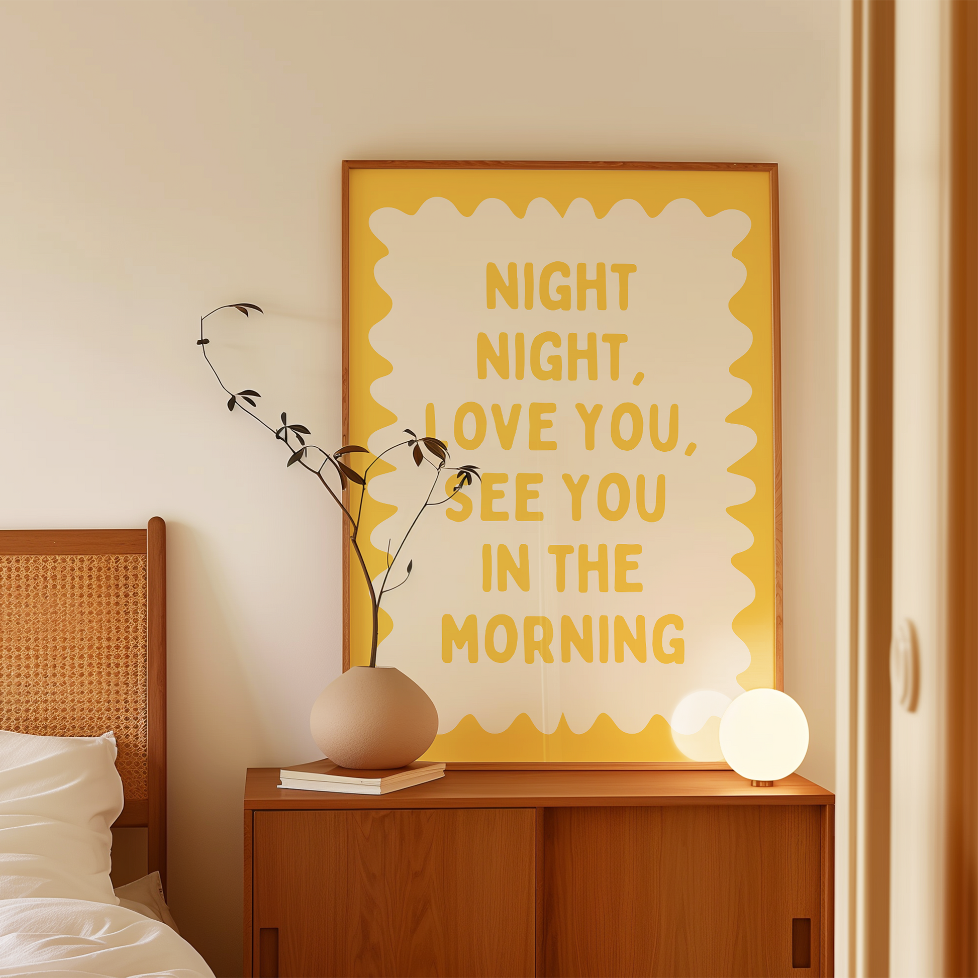 Night Night, Love You | Yellow and Cream | Wall Art Print - High-Quality Premium Wall Art Decor Sticker
