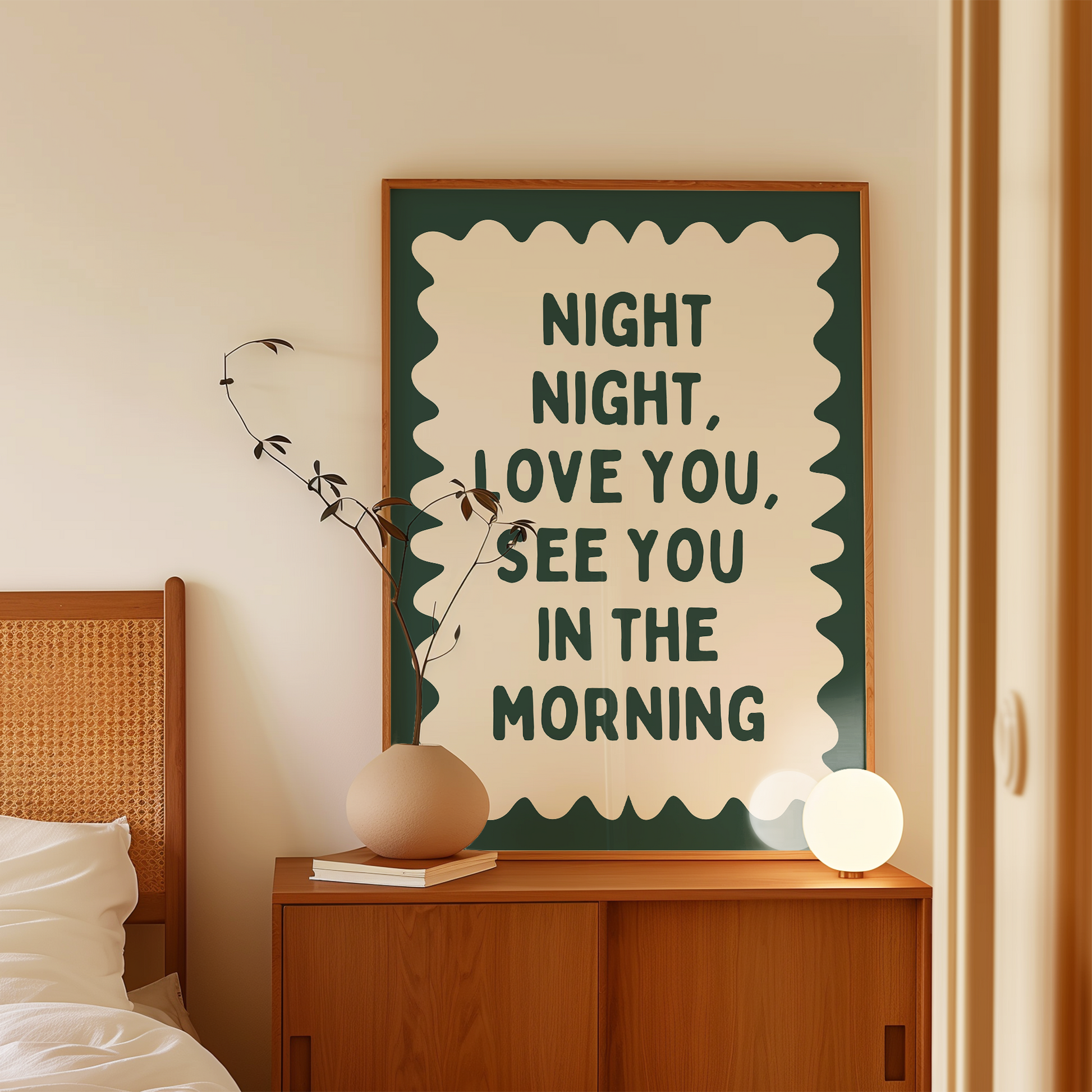 Night Night, Love You | Forest Green and Cream | Wall Art Print - High-Quality Premium Wall Art Decor Sticker