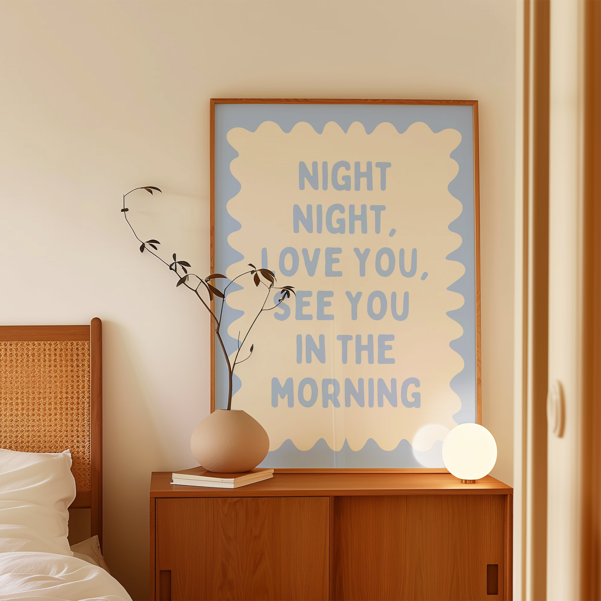 Night Night, Love You | Cornflower and Cream | Wall Art Print - High-Quality Premium Wall Art Decor Sticker