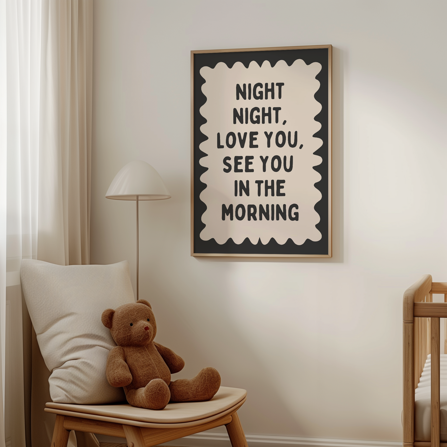 Night Night, Love You | Charcoal and Cream | Wall Art Print - High-Quality Premium Wall Art Decor Sticker