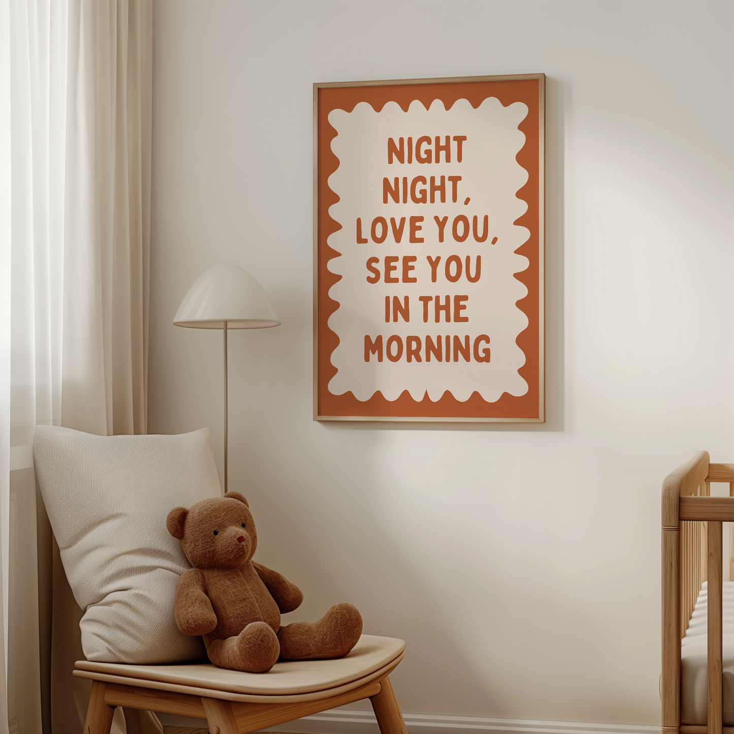 Night Night, Love You | Rust and Cream | Wall Art Print - High-Quality Premium Wall Art Decor Sticker