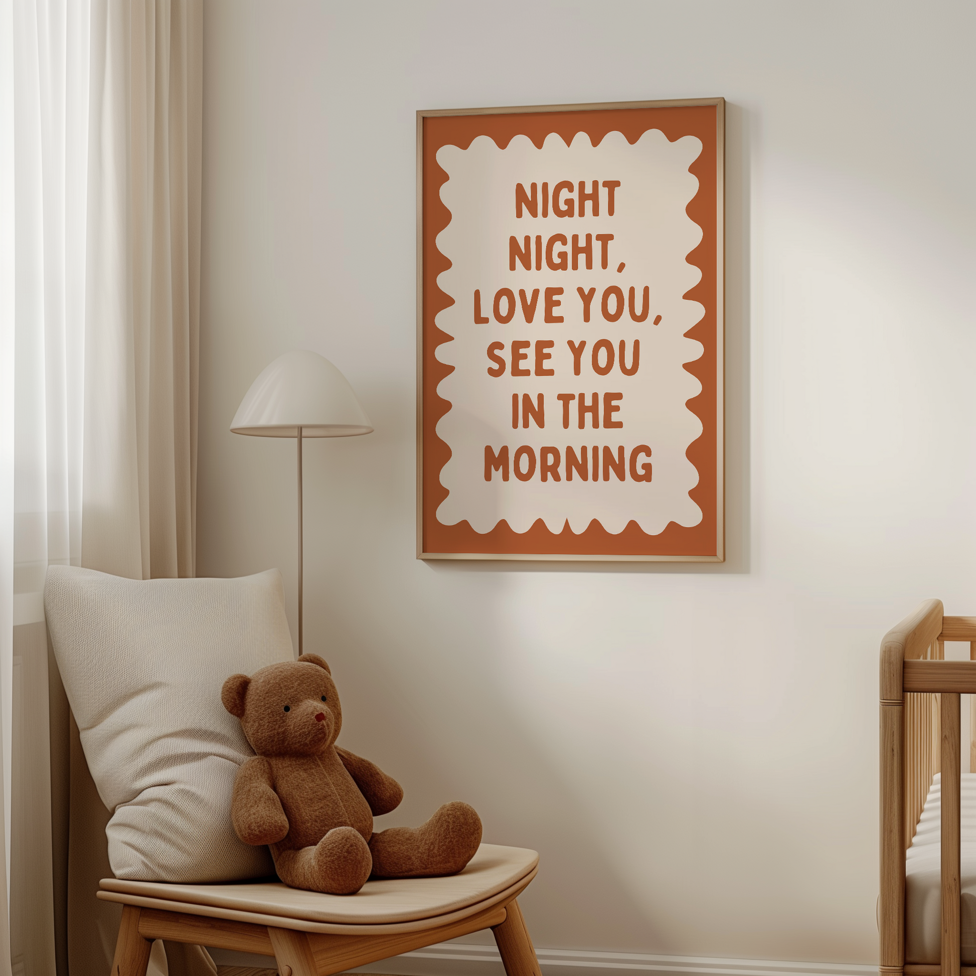 Night Night, Love You | Rust and Cream | Wall Art Print - High-Quality Premium Wall Art Decor Sticker