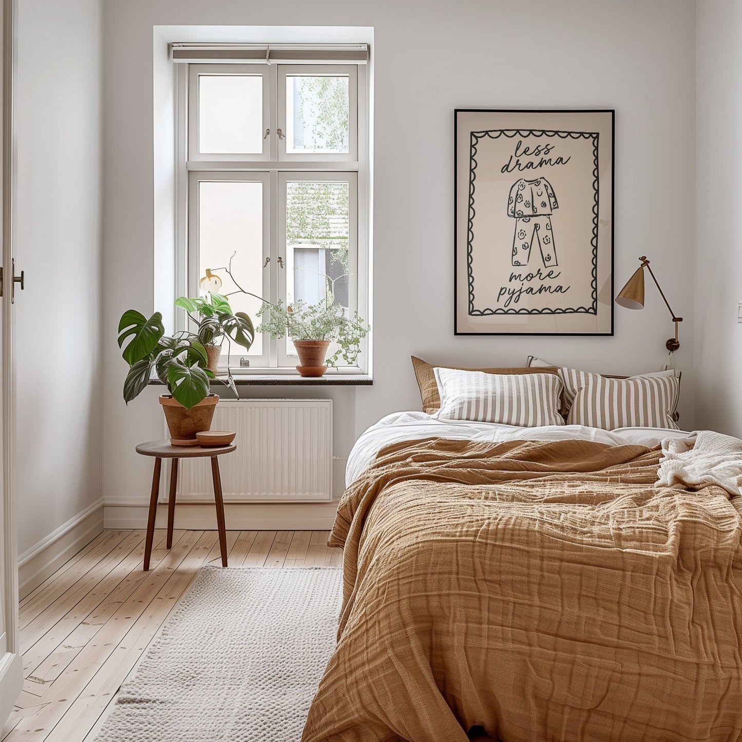 Less Drama More Pyjama | Charcoal and Cream | Art Print - High-Quality Premium Wall Art Decor Sticker