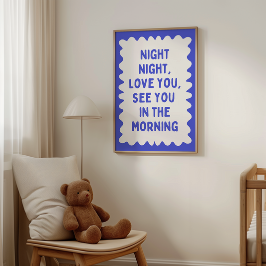 Night Night, Love You | Electric Blue and White | Art Print - High-Quality Premium Wall Art Decor Sticker