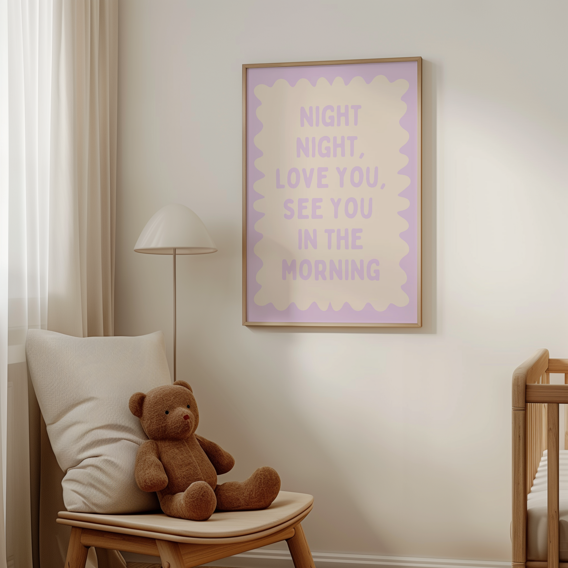 Night Night, Love You, See You In The Morning | Lilac and Cream | Art Print - High-Quality Premium Wall Art Decor Sticker