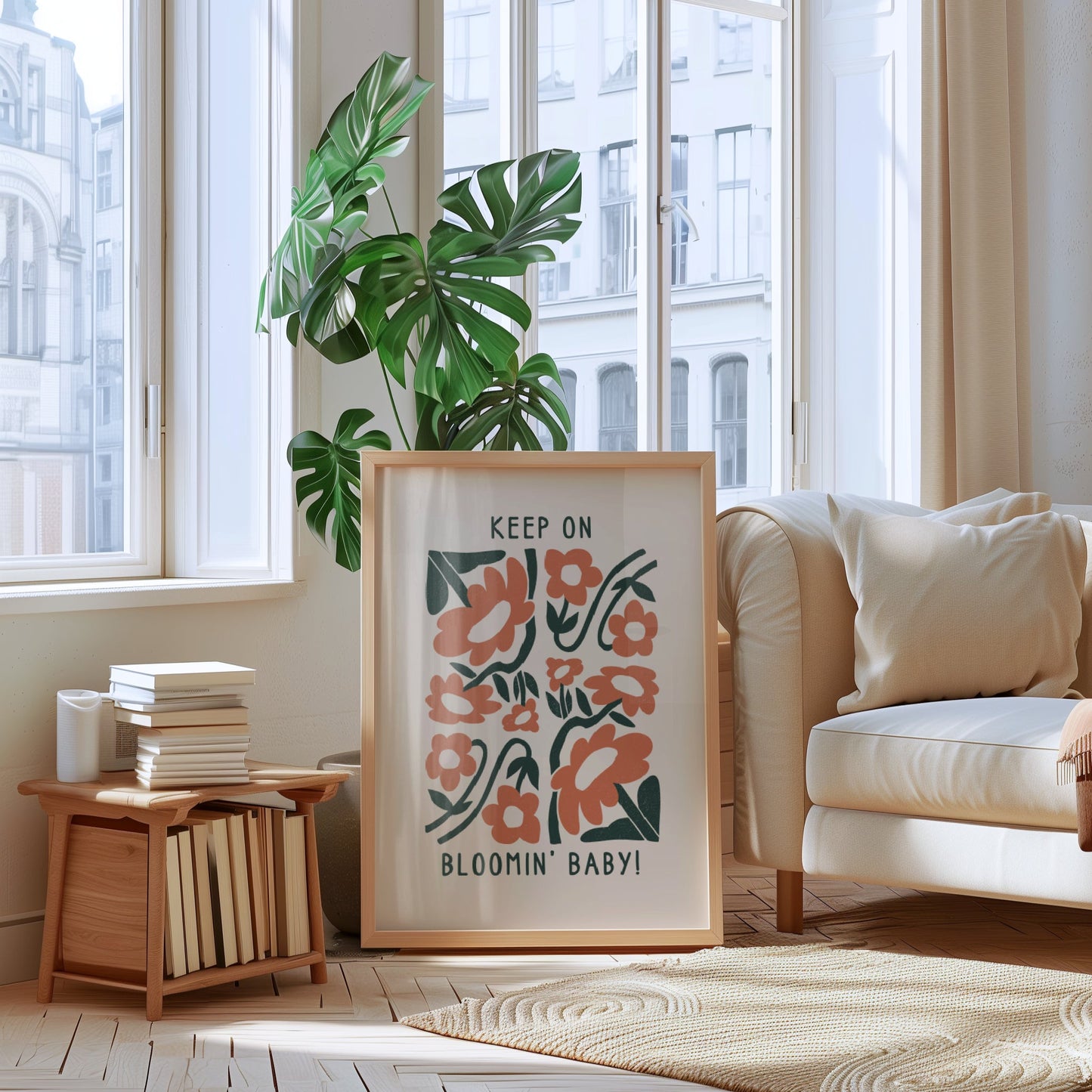 Keep On Bloomin' Baby | Forest Green and Cream | Art Print - High-Quality Premium Wall Art Decor Sticker