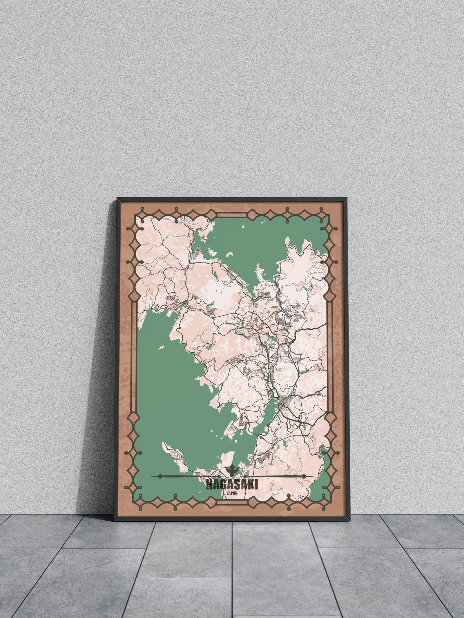 Nagasaki City Map Asian Style Poster | Wall Ar t for Home & Office | High-Quality Print - High-Quality Visual Display