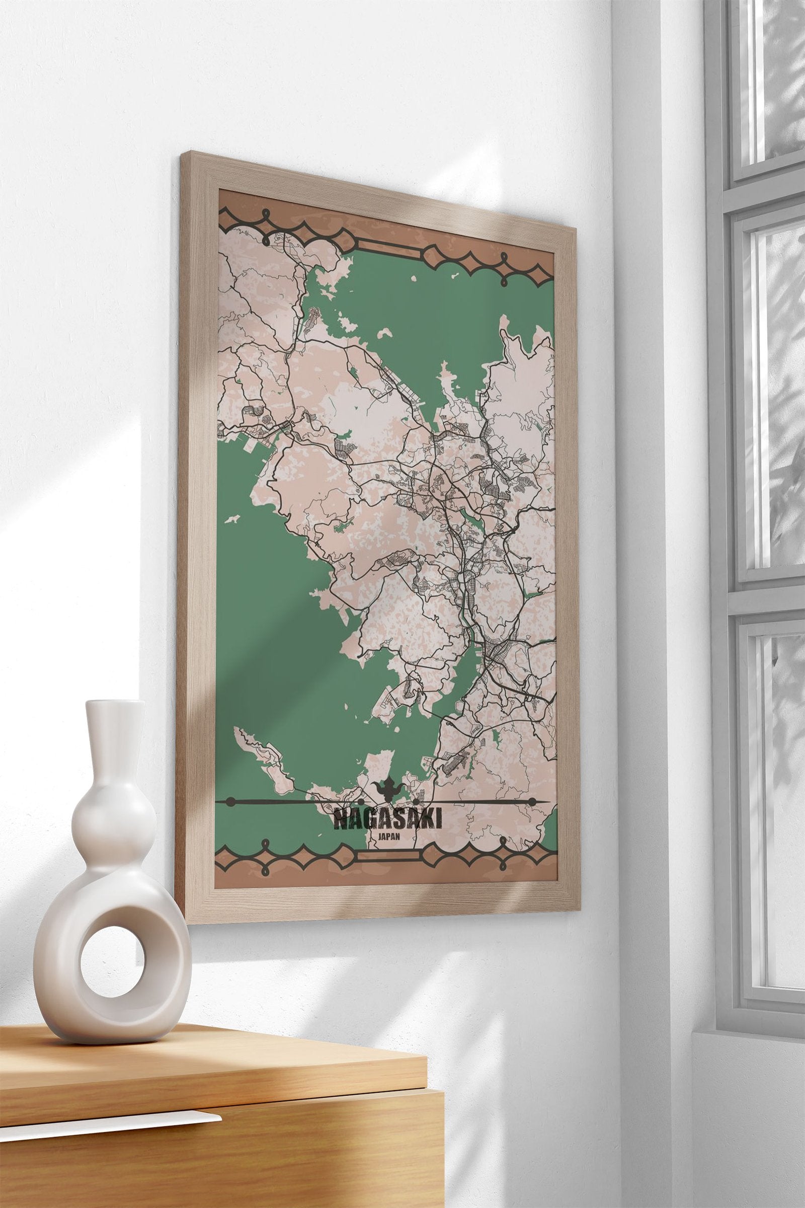 Nagasaki City Map Asian Style Poster | Wall Ar t for Home & Office | High-Quality Print - High-Quality Visual Display