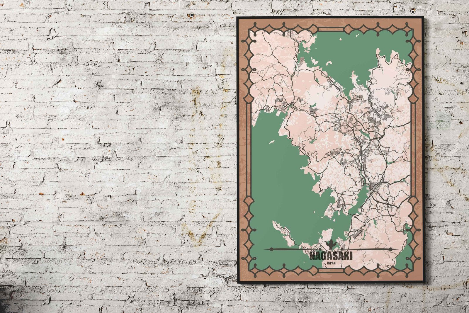 Nagasaki City Map Asian Style Poster | Wall Ar t for Home & Office | High-Quality Print - High-Quality Visual Display