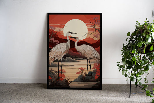 Nature Stork Asian Style Poster | Wall Art for H ome & Office | High-Quality Print - High-Quality Visual Display