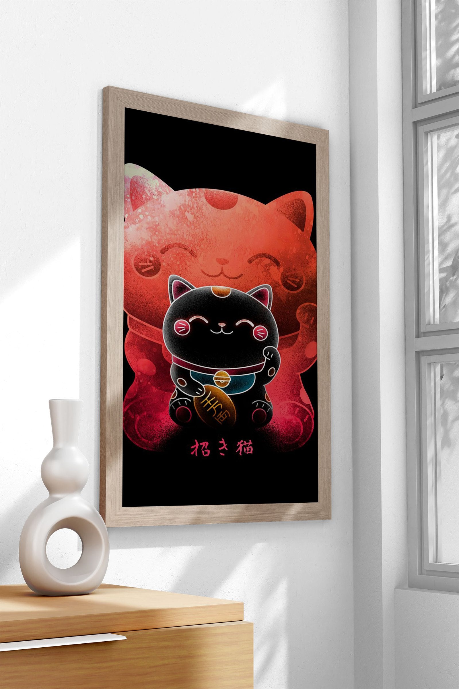 Negative Maneki Neko Ramen Asian Style Pos ter | Wall Art for Home & Office | High-Quality Print - High-Quality Visual Display