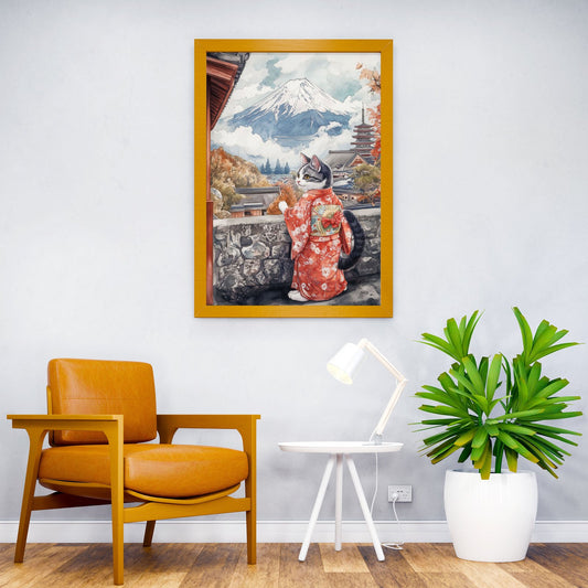 Neko Visiting Mt Fuji Asian Style Poster | Wall  Art for Home & Office | High-Quality Print - High-Quality Visual Display
