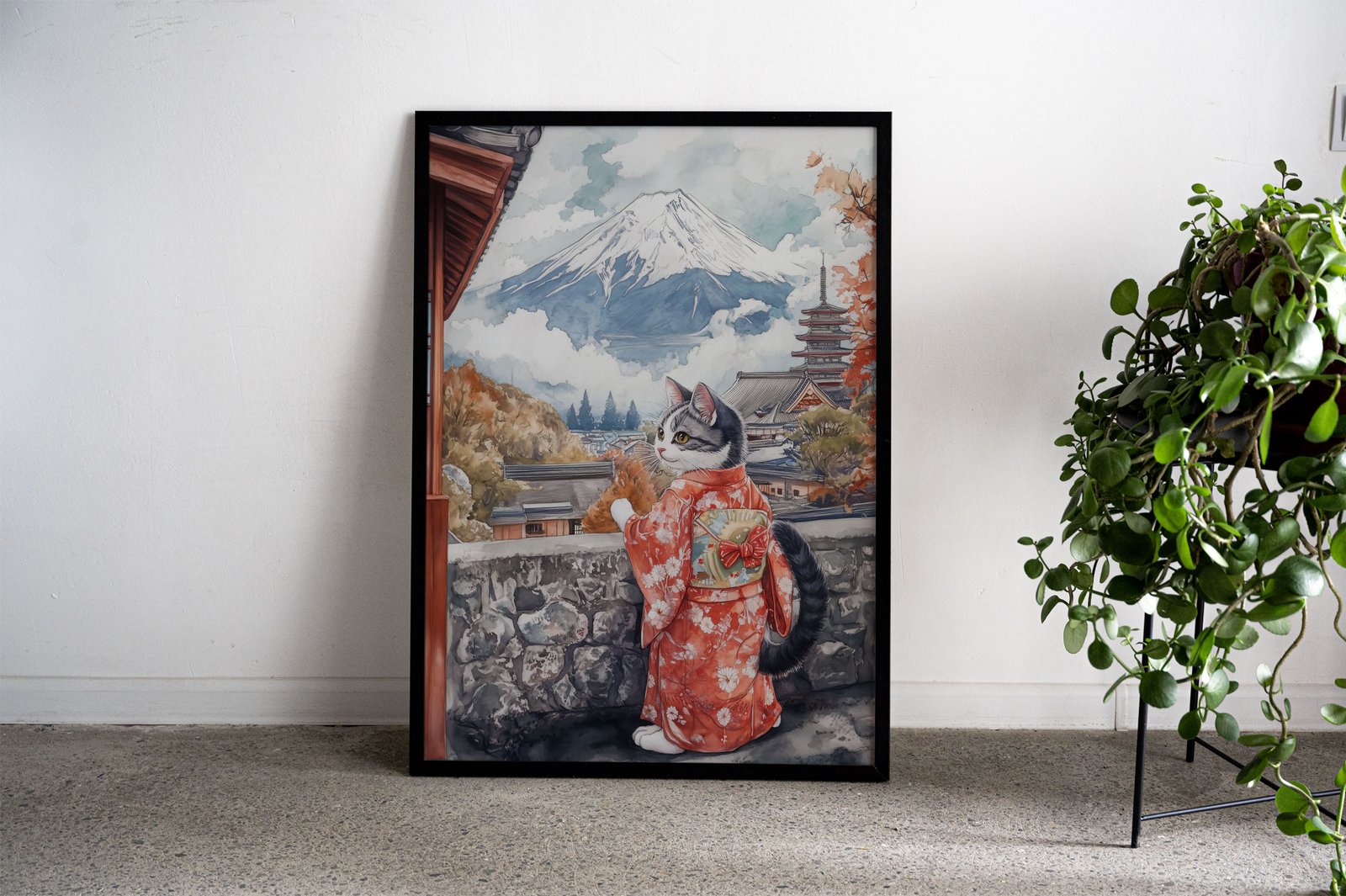 Neko Visiting Mt Fuji Asian Style Poster | Wall  Art for Home & Office | High-Quality Print - High-Quality Visual Display