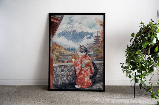 Neko Visiting Mt Fuji Asian Style Poster | Wall  Art for Home & Office | High-Quality Print - High-Quality Visual Display