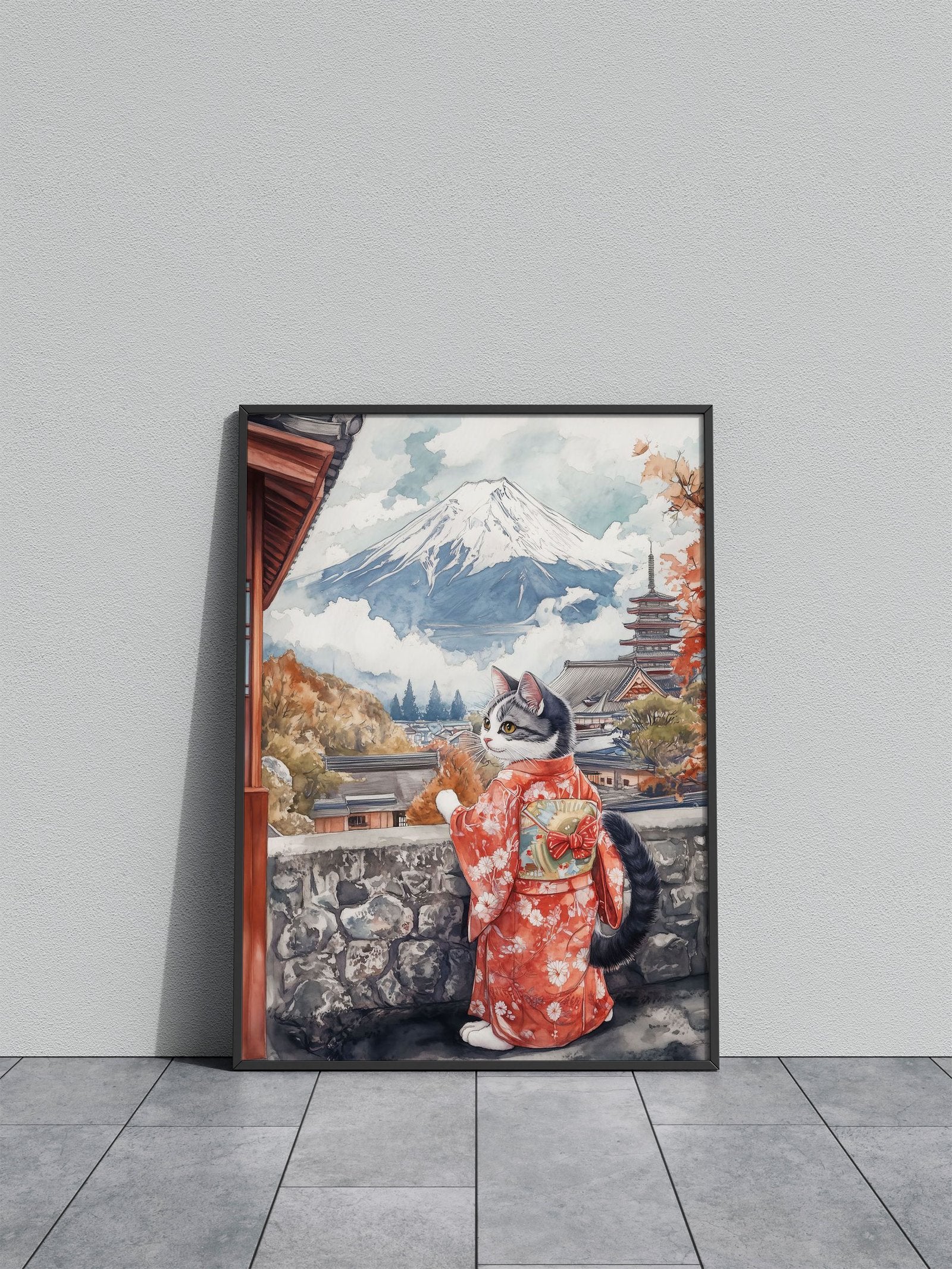 Neko Visiting Mt Fuji Asian Style Poster | Wall  Art for Home & Office | High-Quality Print - High-Quality Visual Display