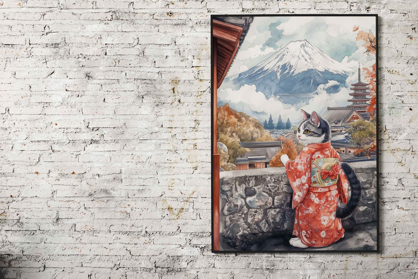 Neko Visiting Mt Fuji Asian Style Poster | Wall  Art for Home & Office | High-Quality Print - High-Quality Visual Display
