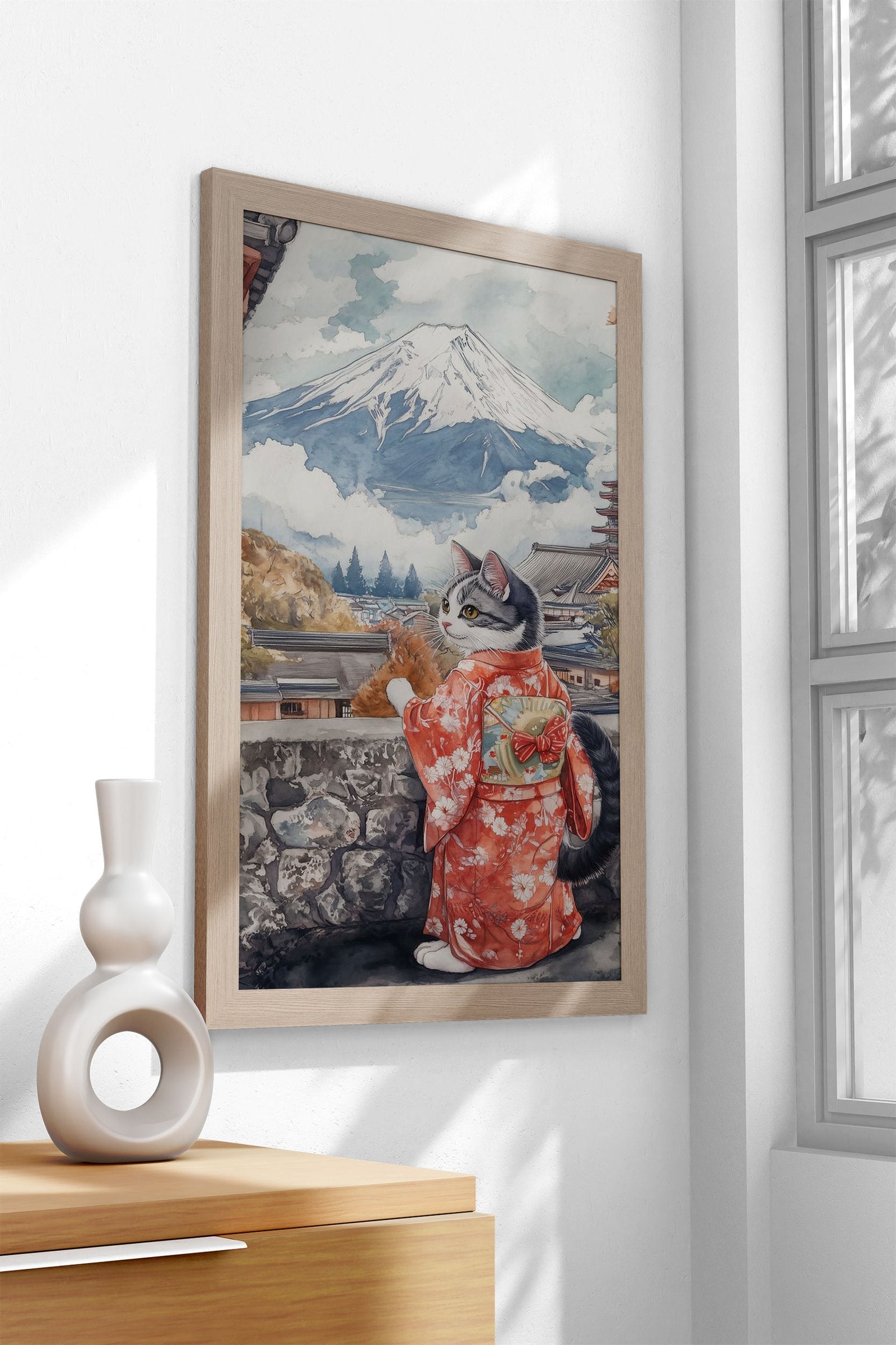Neko Visiting Mt Fuji Asian Style Poster | Wall  Art for Home & Office | High-Quality Print - High-Quality Visual Display