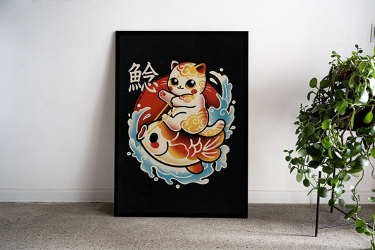 Neko koi fish red sun Asian Style Poster | Wall  Art for Home & Office | High-Quality Print - High-Quality Visual Display
