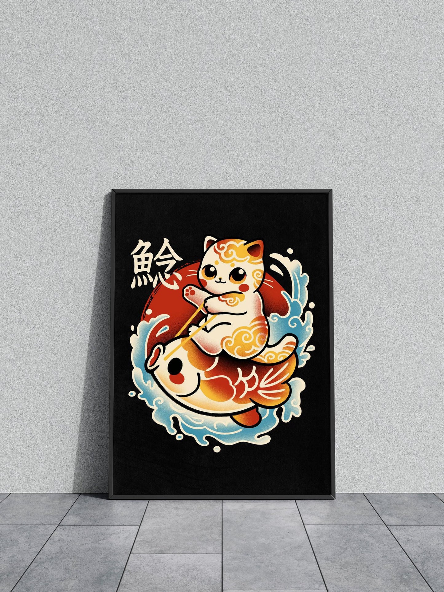 Neko koi fish red sun Asian Style Poster | Wall  Art for Home & Office | High-Quality Print - High-Quality Visual Display