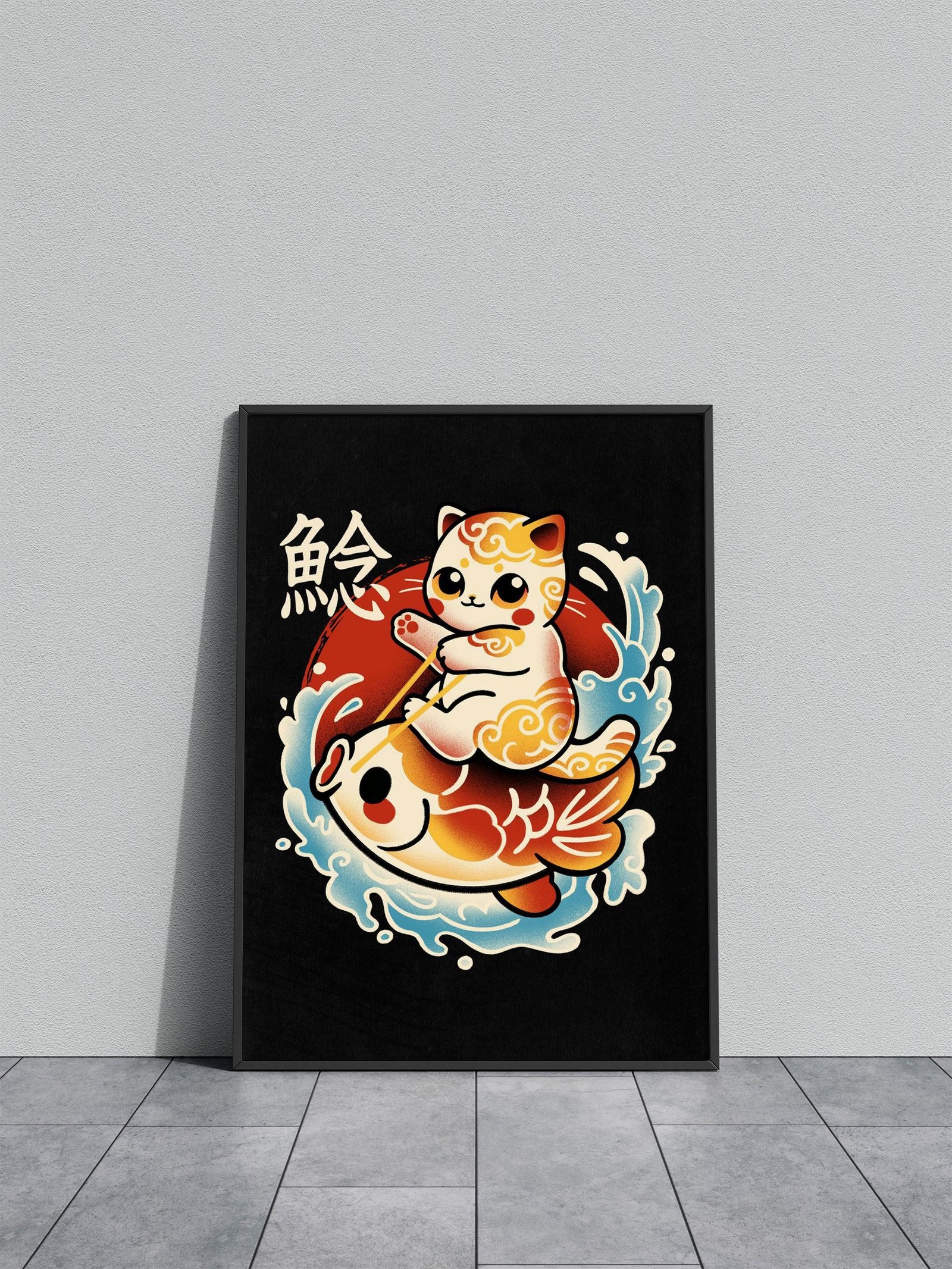 Neko koi fish red sun Asian Style Poster | Wall  Art for Home & Office | High-Quality Print - High-Quality Visual Display