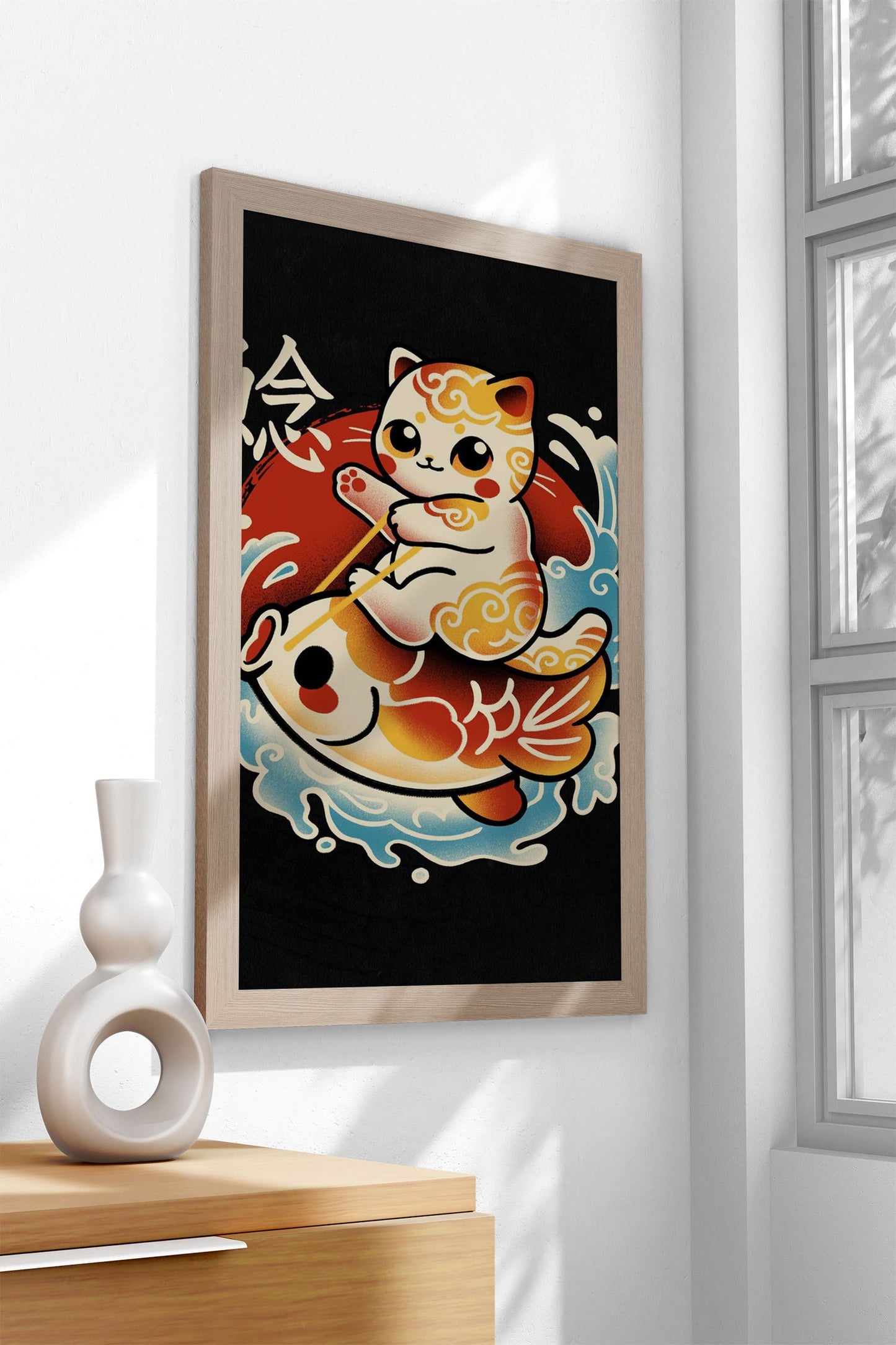 Neko koi fish red sun Asian Style Poster | Wall  Art for Home & Office | High-Quality Print - High-Quality Visual Display