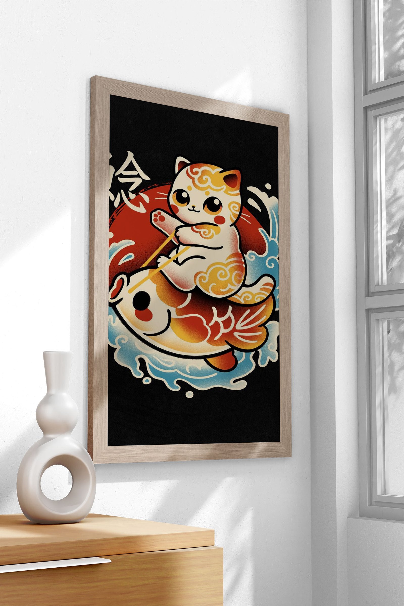 Neko koi fish red sun Asian Style Poster | Wall  Art for Home & Office | High-Quality Print - High-Quality Visual Display