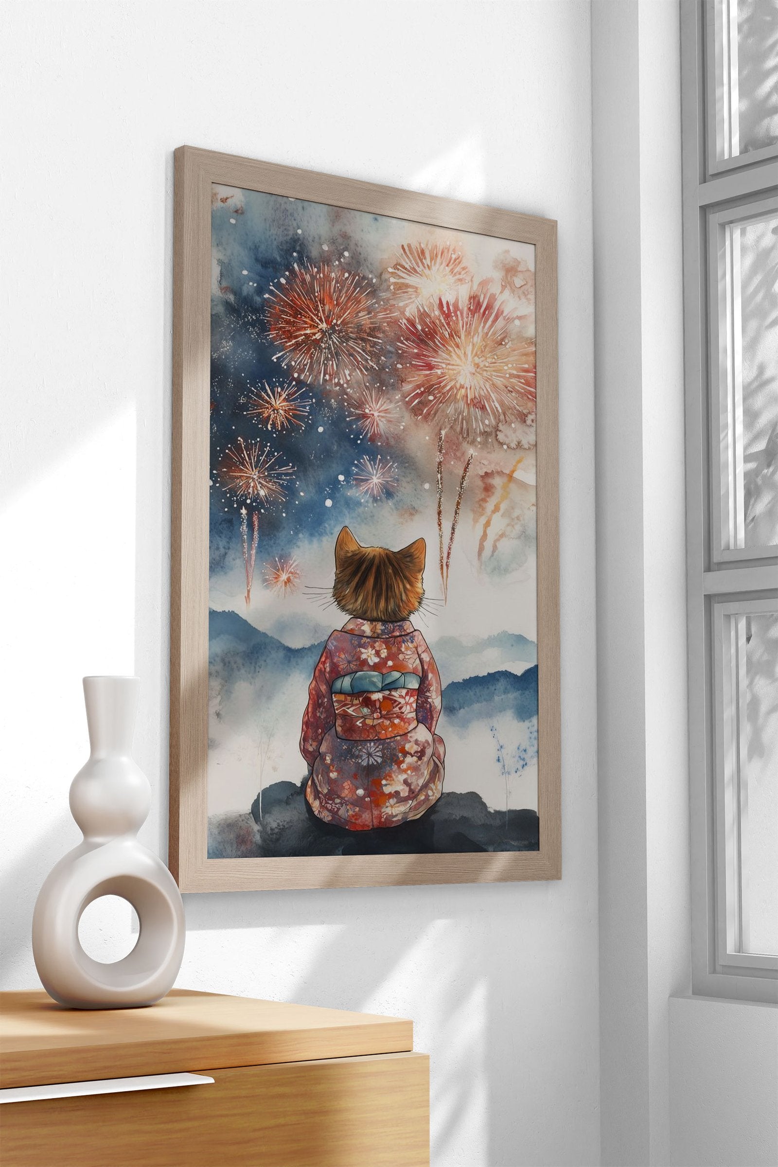 Neko to Hanabi Asian Style Poster | Wall Art fo r Home & Office | High-Quality Print - High-Quality Visual Display