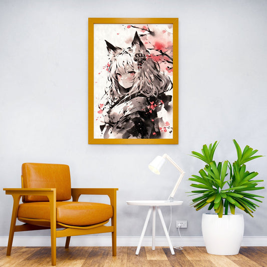 Nekomimi Japanese Ink Asian Style Poster | W all Art for Home & Office | High-Quality Print - High-Quality Visual Display