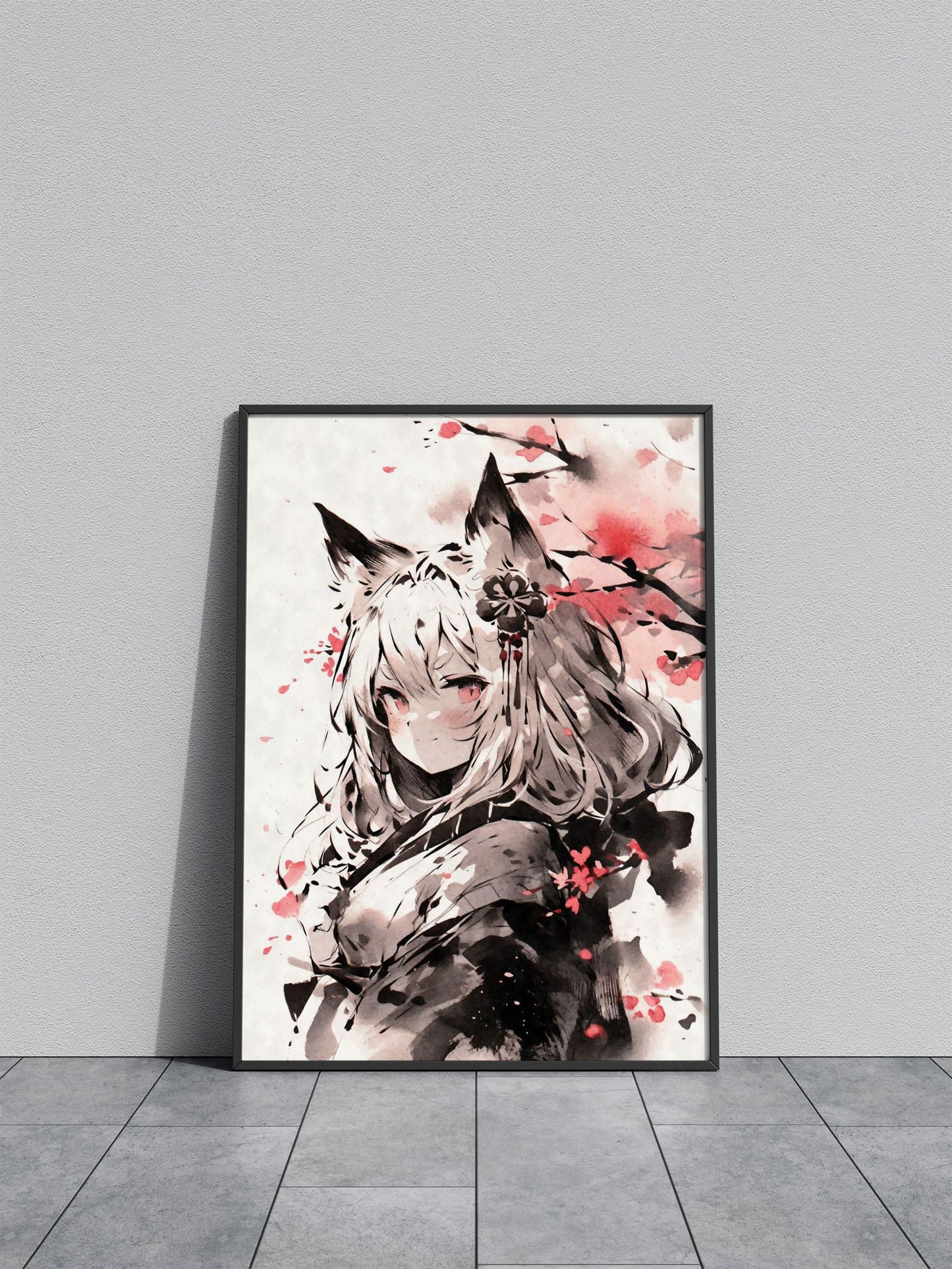 Nekomimi Japanese Ink Asian Style Poster | W all Art for Home & Office | High-Quality Print - High-Quality Visual Display