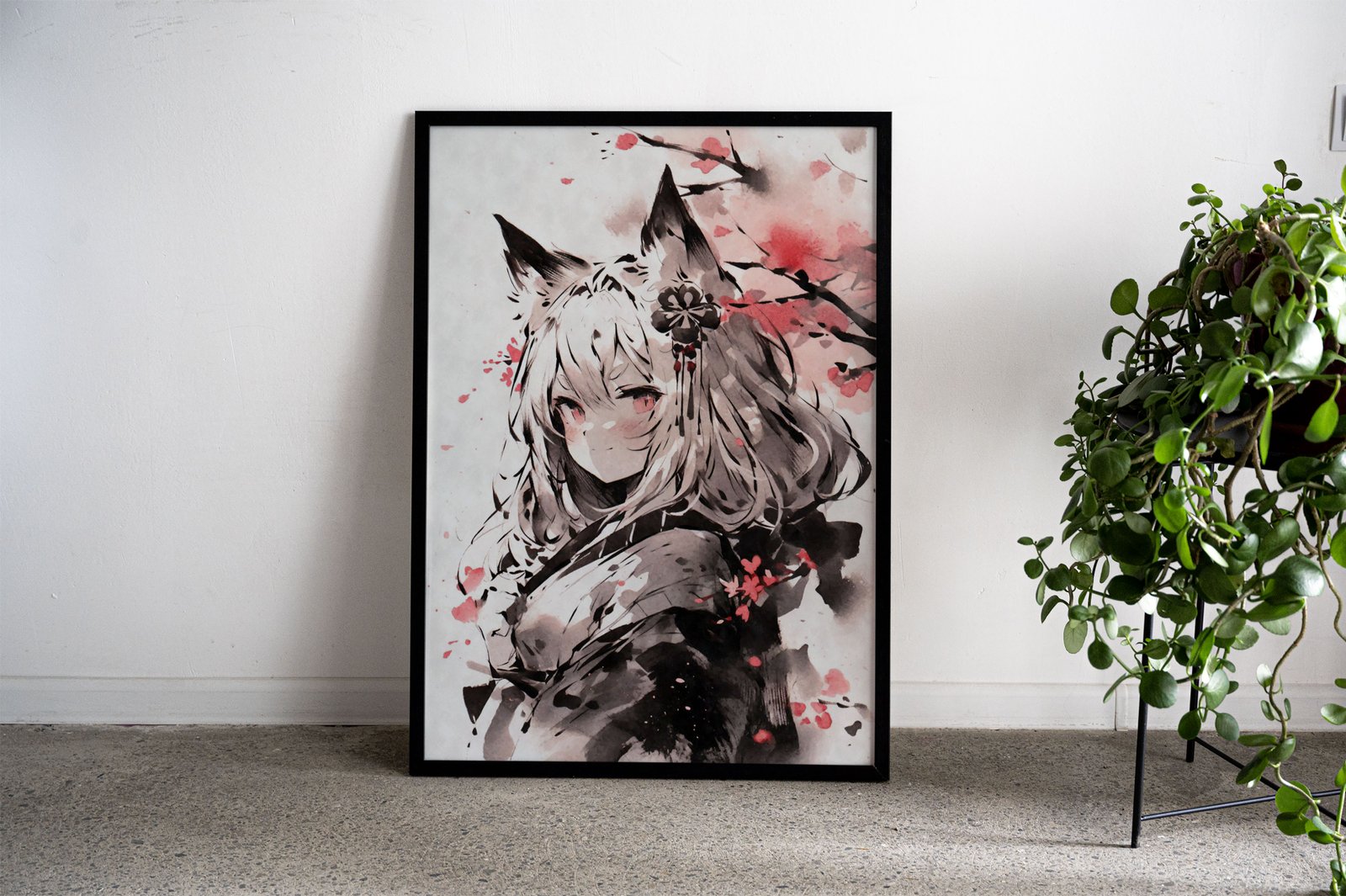 Nekomimi Japanese Ink Asian Style Poster | W all Art for Home & Office | High-Quality Print - High-Quality Visual Display
