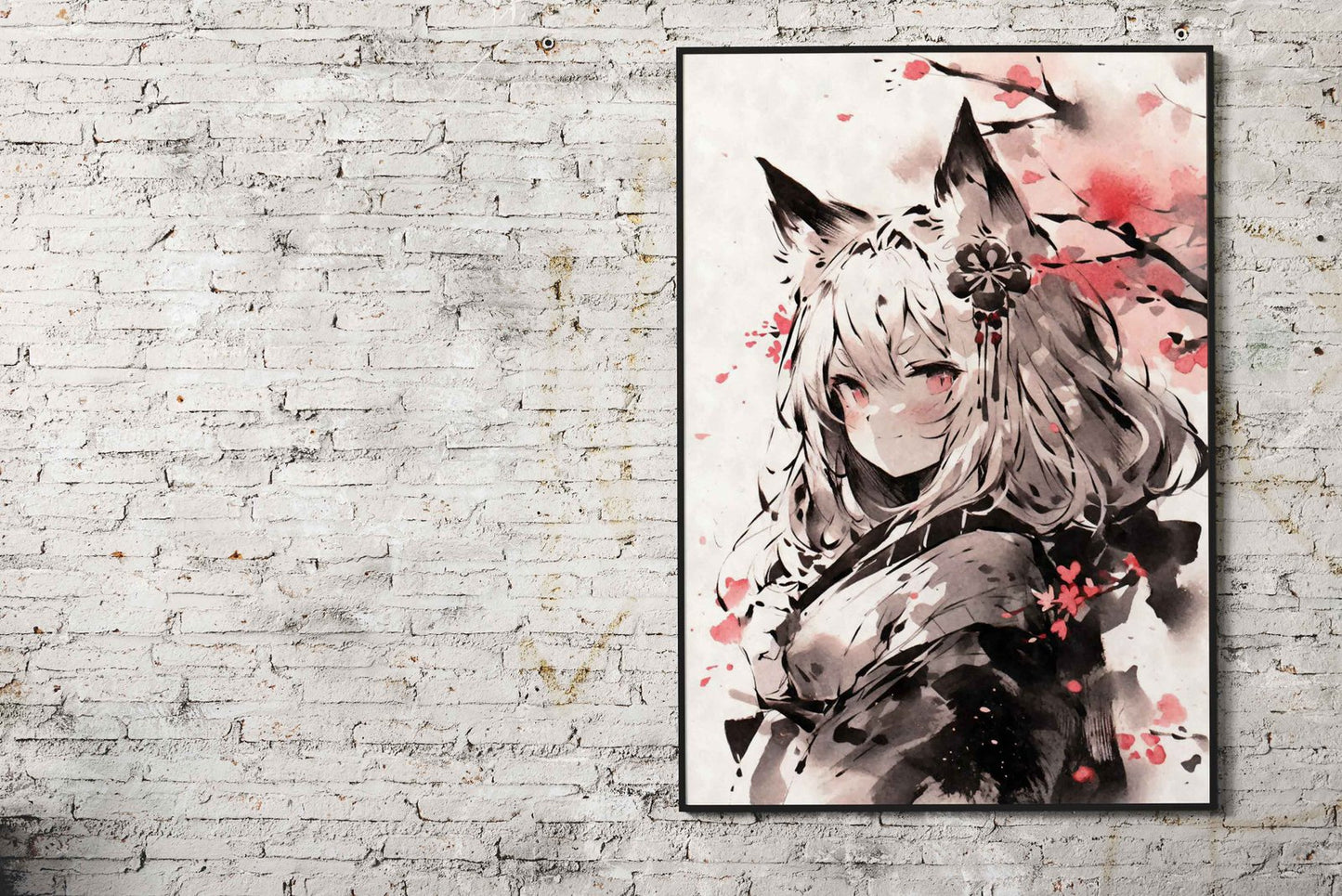 Nekomimi Japanese Ink Asian Style Poster | W all Art for Home & Office | High-Quality Print - High-Quality Visual Display