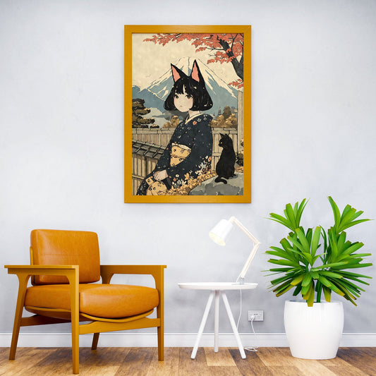 Nekomusume Woodblock Print Asian Style Po ster | Wall Art for Home & Office | High-Quality Print - High-Quality Visual Display