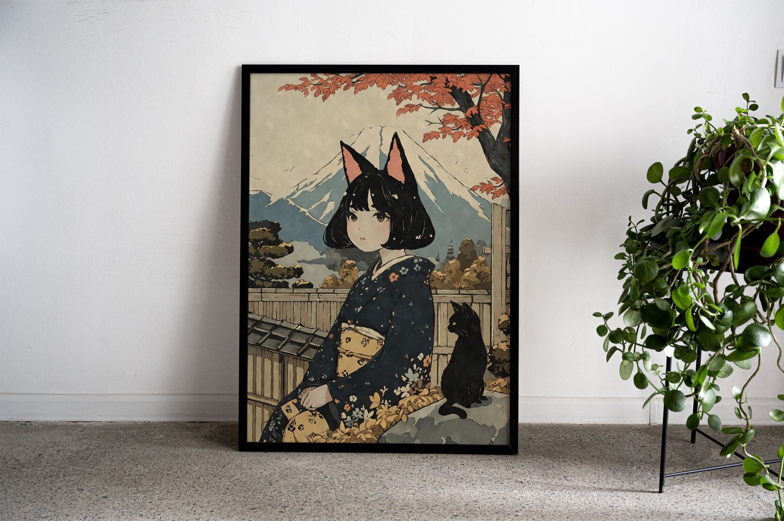 Nekomusume Woodblock Print Asian Style Po ster | Wall Art for Home & Office | High-Quality Print - High-Quality Visual Display