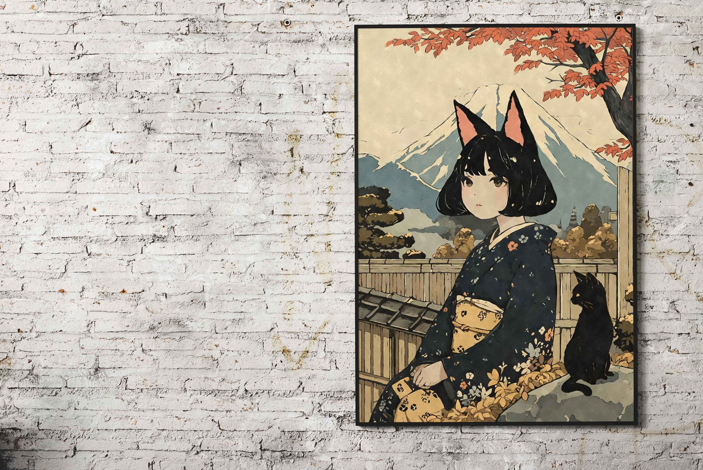 Nekomusume Woodblock Print Asian Style Po ster | Wall Art for Home & Office | High-Quality Print - High-Quality Visual Display