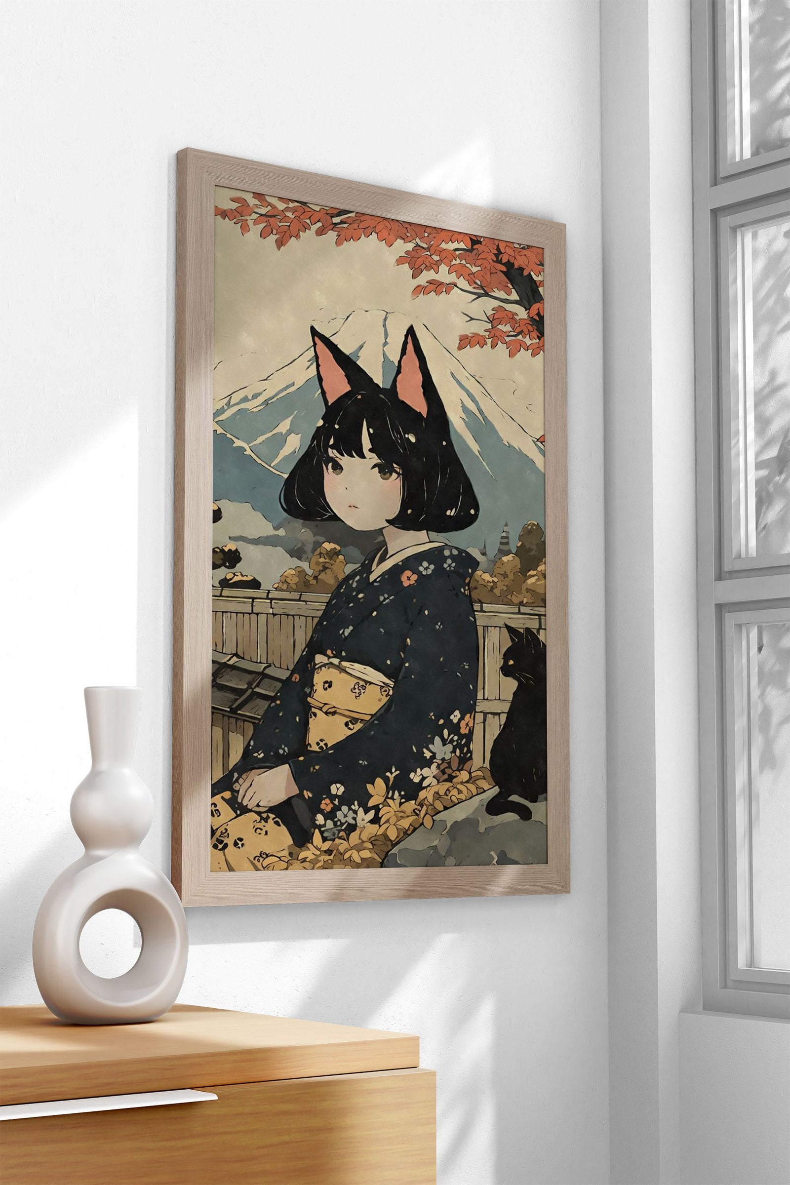 Nekomusume Woodblock Print Asian Style Po ster | Wall Art for Home & Office | High-Quality Print - High-Quality Visual Display
