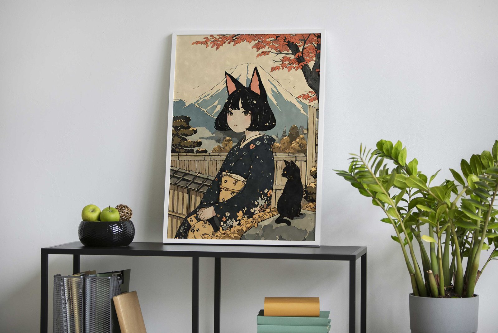Nekomusume Woodblock Print Asian Style Po ster | Wall Art for Home & Office | High-Quality Print - High-Quality Visual Display