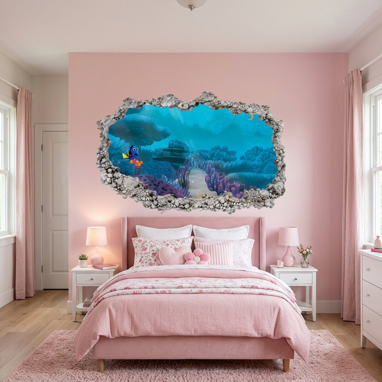 Nemo and Dory Disney Pixar Vinyl Mural 3D Smashed Wall Decal 190