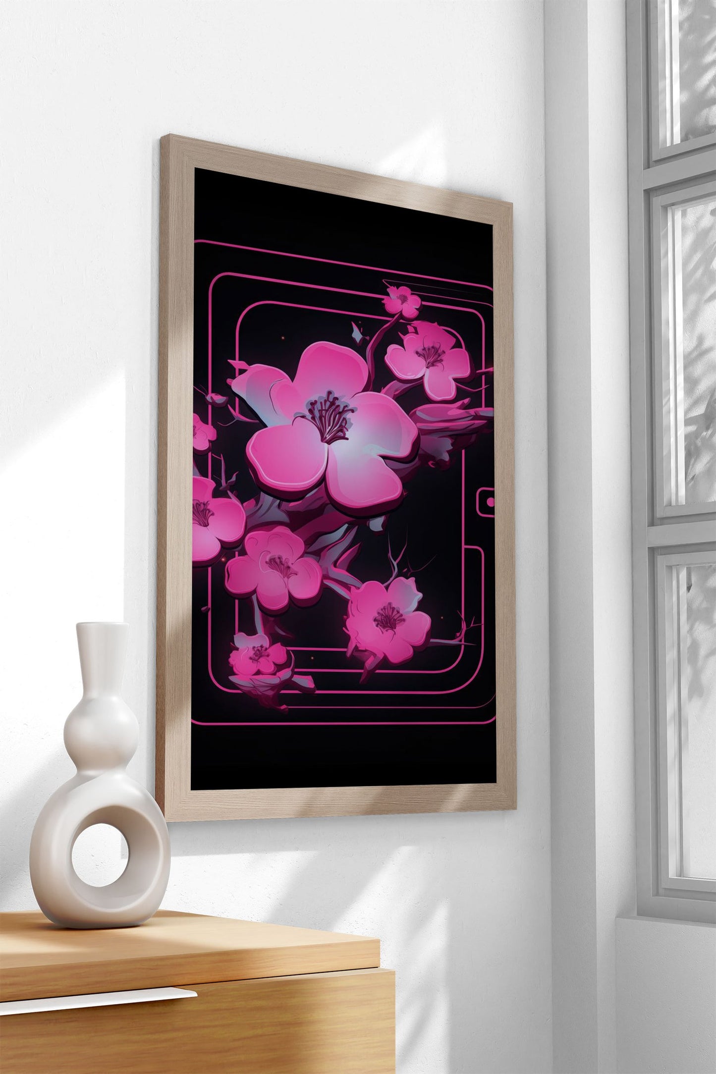 Neon Cherry Blossom Asian Style Poster | Wal l Art for Home & Office | High-Quality Print - High-Quality Visual Display