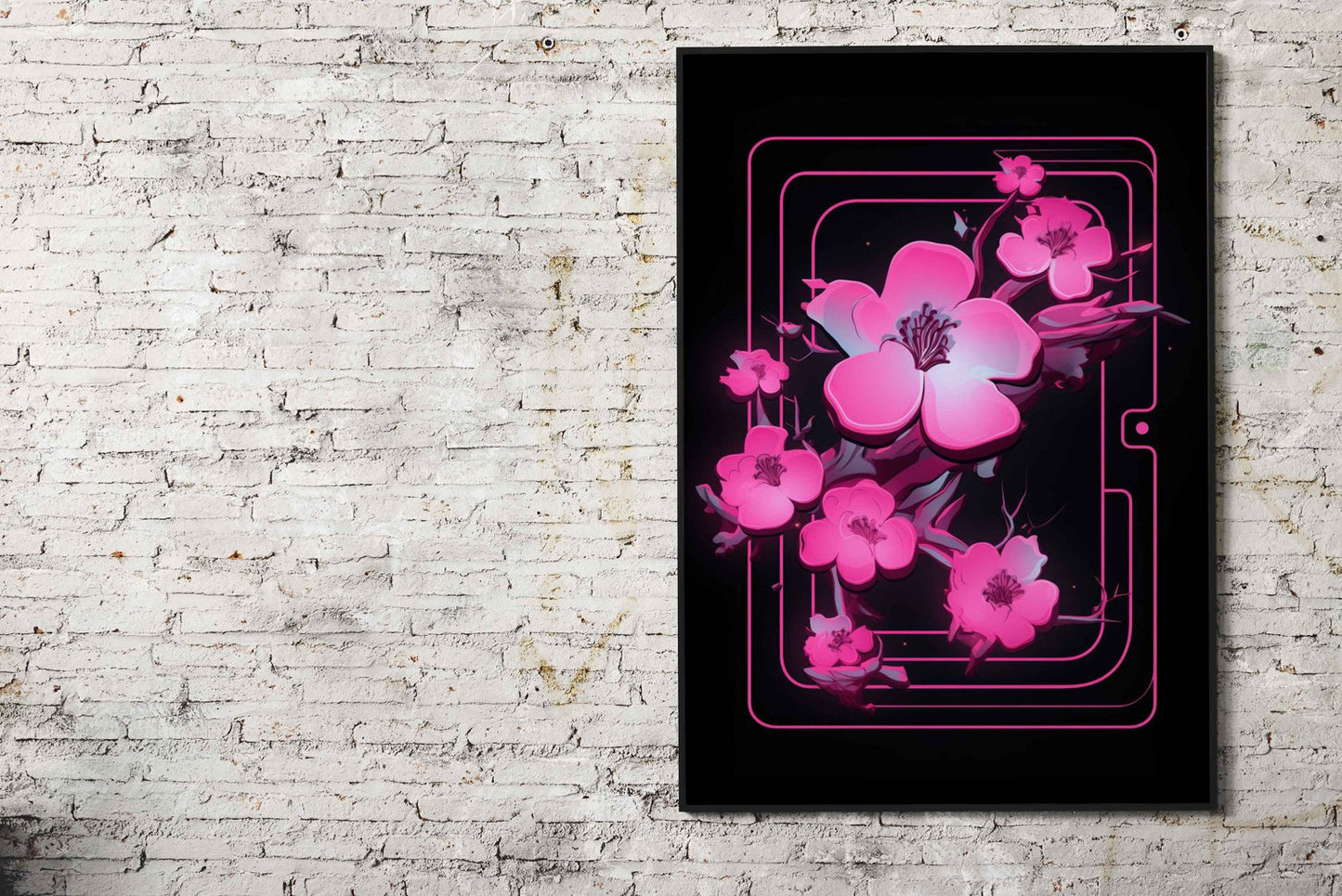 Neon Cherry Blossom Asian Style Poster | Wal l Art for Home & Office | High-Quality Print - High-Quality Visual Display