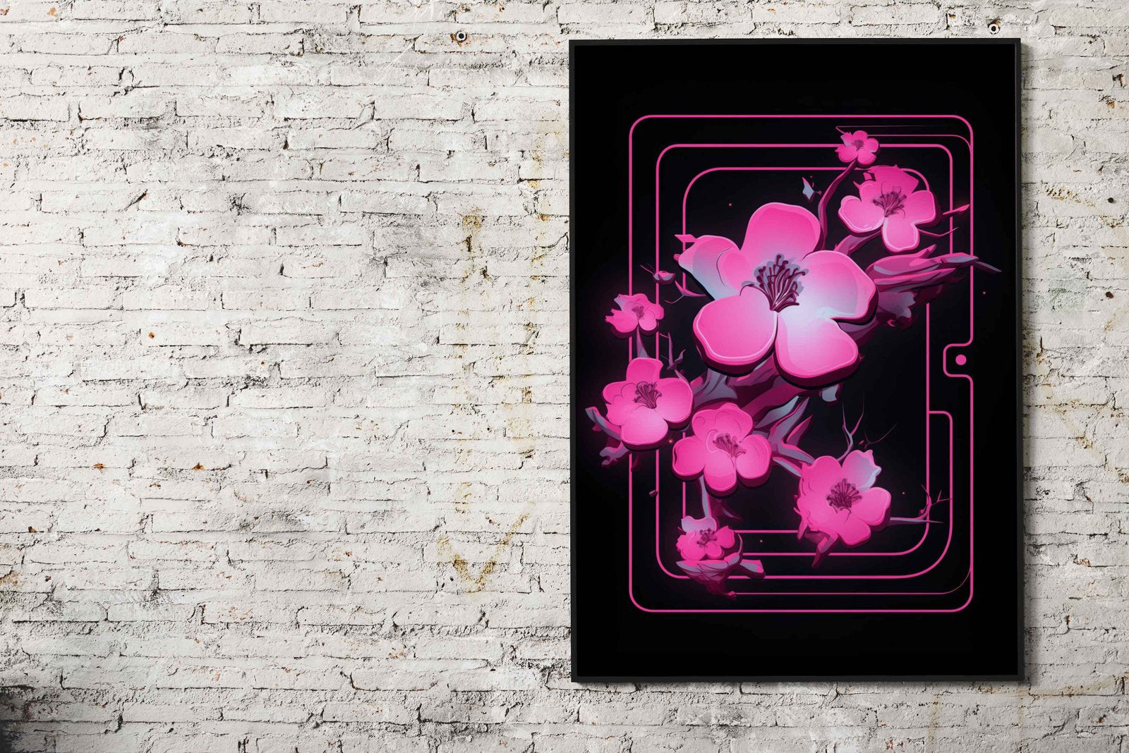 Neon Cherry Blossom Asian Style Poster | Wal l Art for Home & Office | High-Quality Print - High-Quality Visual Display