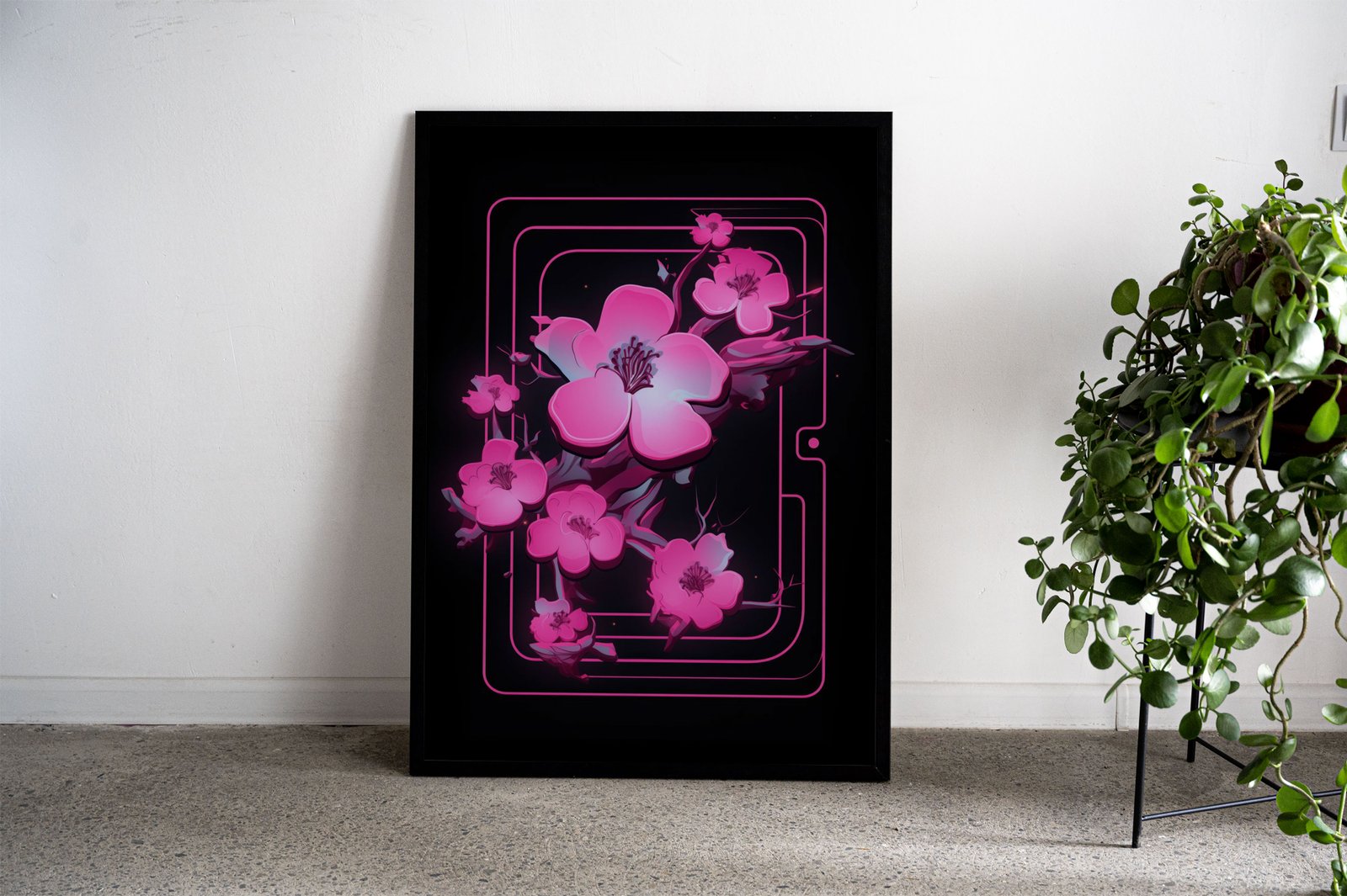 Neon Cherry Blossom Asian Style Poster | Wal l Art for Home & Office | High-Quality Print - High-Quality Visual Display
