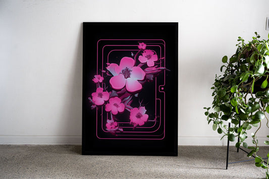 Neon Cherry Blossom Asian Style Poster | Wal l Art for Home & Office | High-Quality Print - High-Quality Visual Display