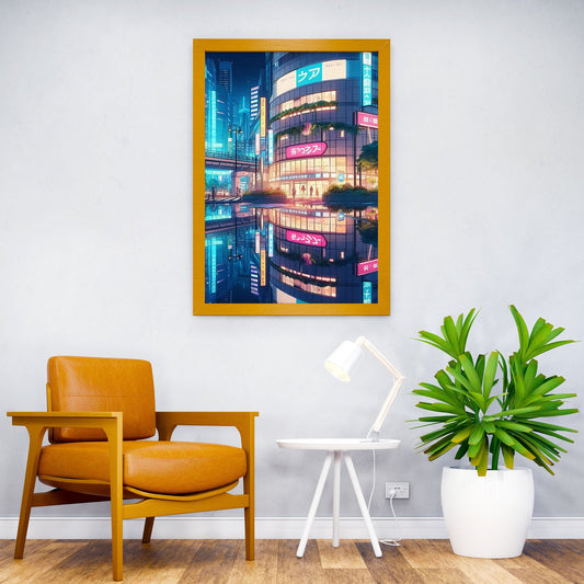Neon Cityscape Reflection Asian Style Poster  | Wall Art for Home & Office | High-Quality Print - High-Quality Visual Display