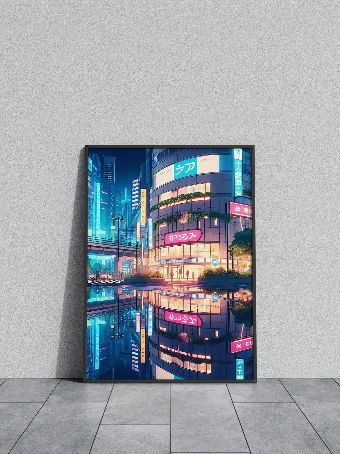 Neon Cityscape Reflection Asian Style Poster  | Wall Art for Home & Office | High-Quality Print - High-Quality Visual Display