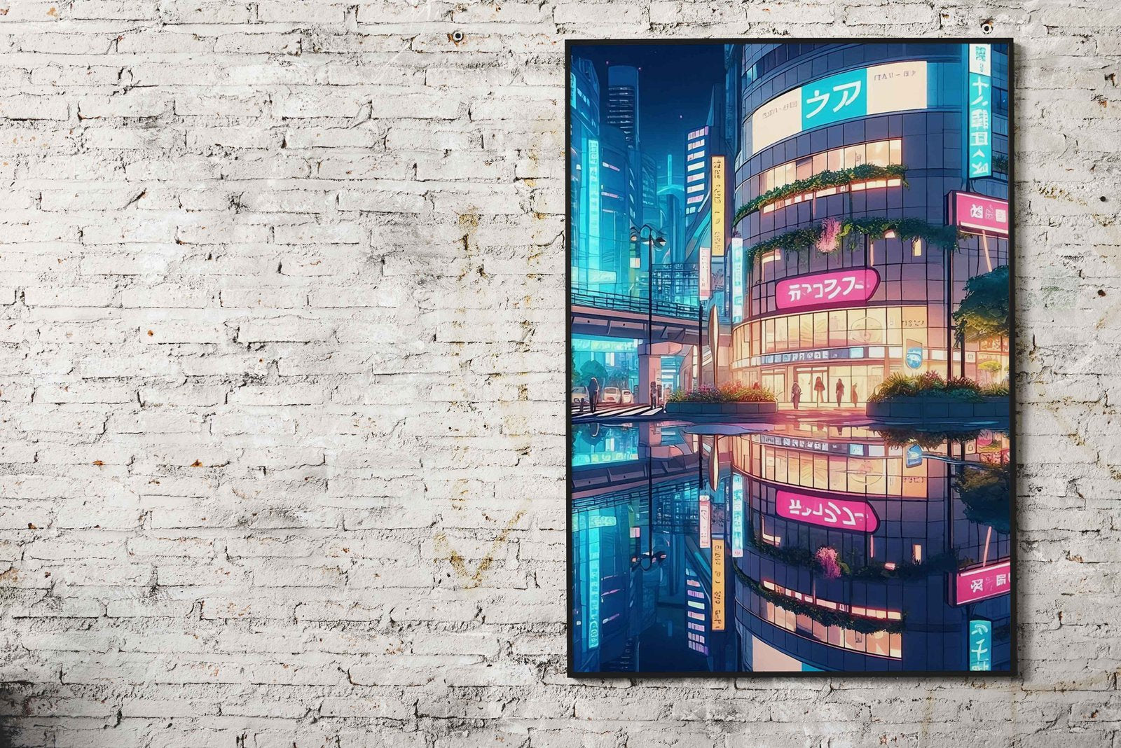 Neon Cityscape Reflection Asian Style Poster  | Wall Art for Home & Office | High-Quality Print - High-Quality Visual Display