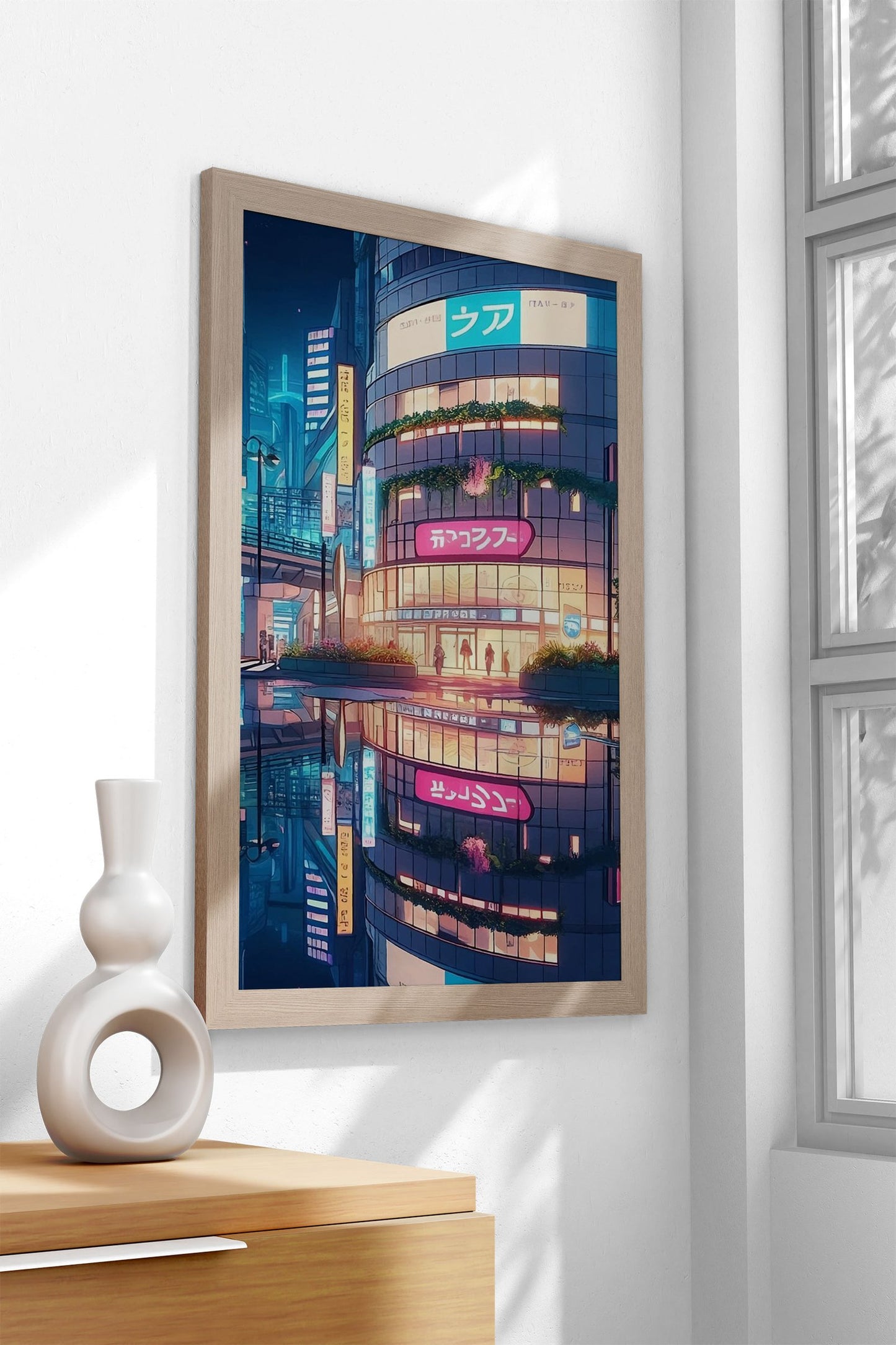 Neon Cityscape Reflection Asian Style Poster  | Wall Art for Home & Office | High-Quality Print - High-Quality Visual Display